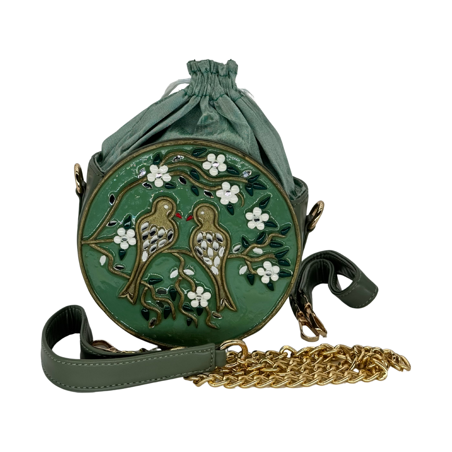 The Songbird Circle Potli | Lippan Art Drum Bag