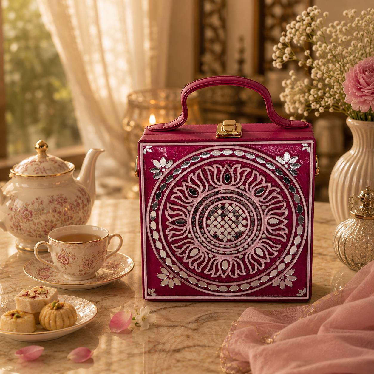 The Crimson Lotus | Lippan Art Box Bag