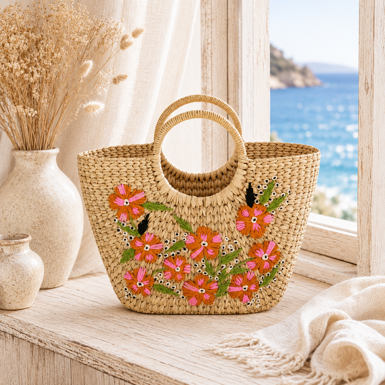The Ochre Pink Flower Garden | Kauna Grass Large Bag