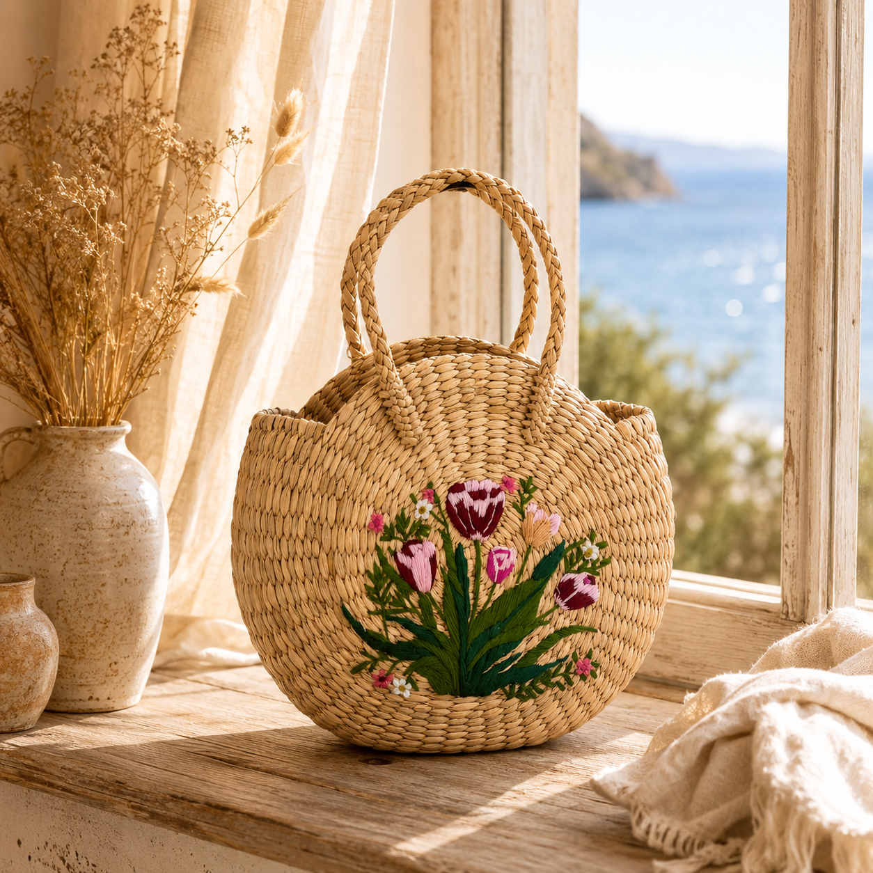 The Garden Tulip | Kauna Grass Round Bag