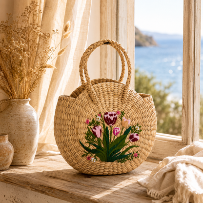 The Garden Tulip | Kauna Grass Round Bag