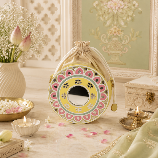 The Garden Halo Potli | Lippan Art Drum Bag
