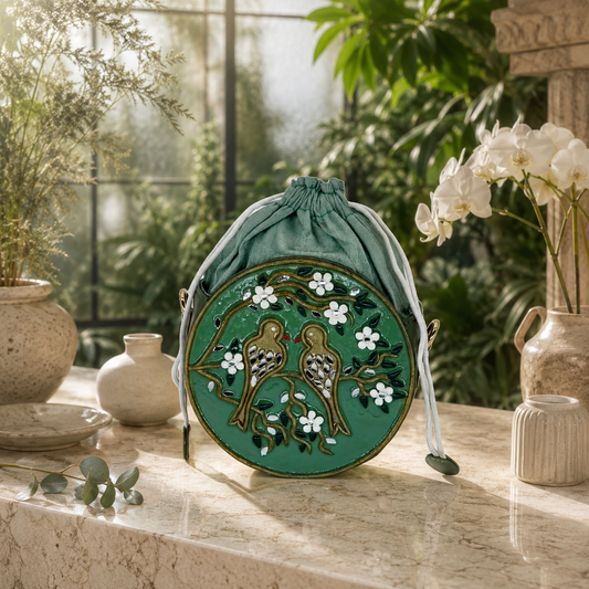 The Songbird Circle Potli | Lippan Art Drum Bag