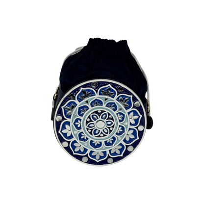 The Indigo Mandala Potli | Lippan Art Drum Bag