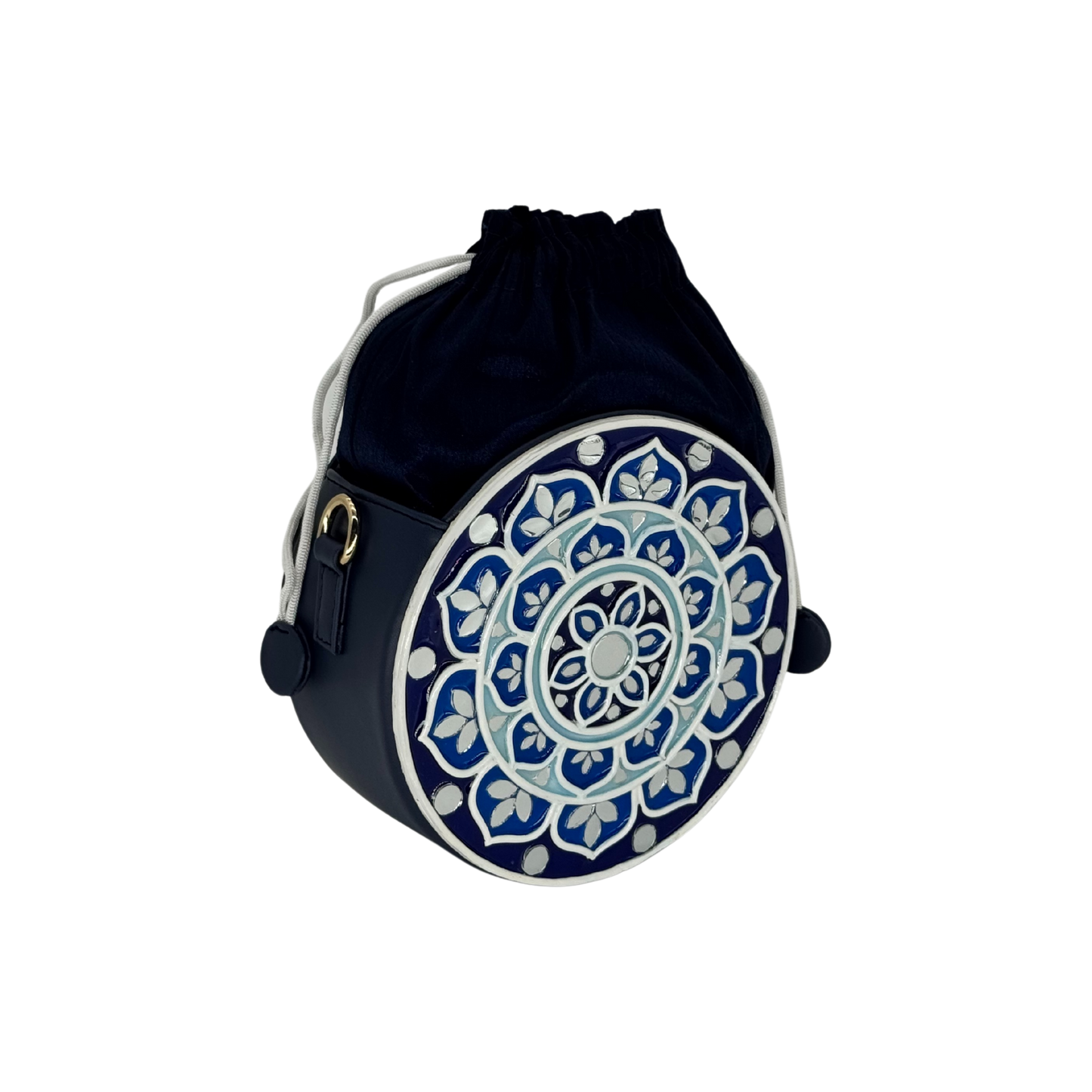 The Indigo Mandala Potli | Lippan Art Drum Bag
