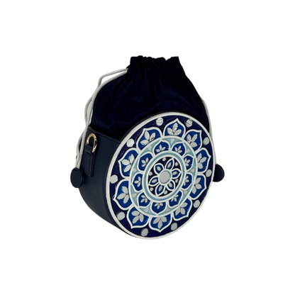The Indigo Mandala Potli | Lippan Art Drum Bag