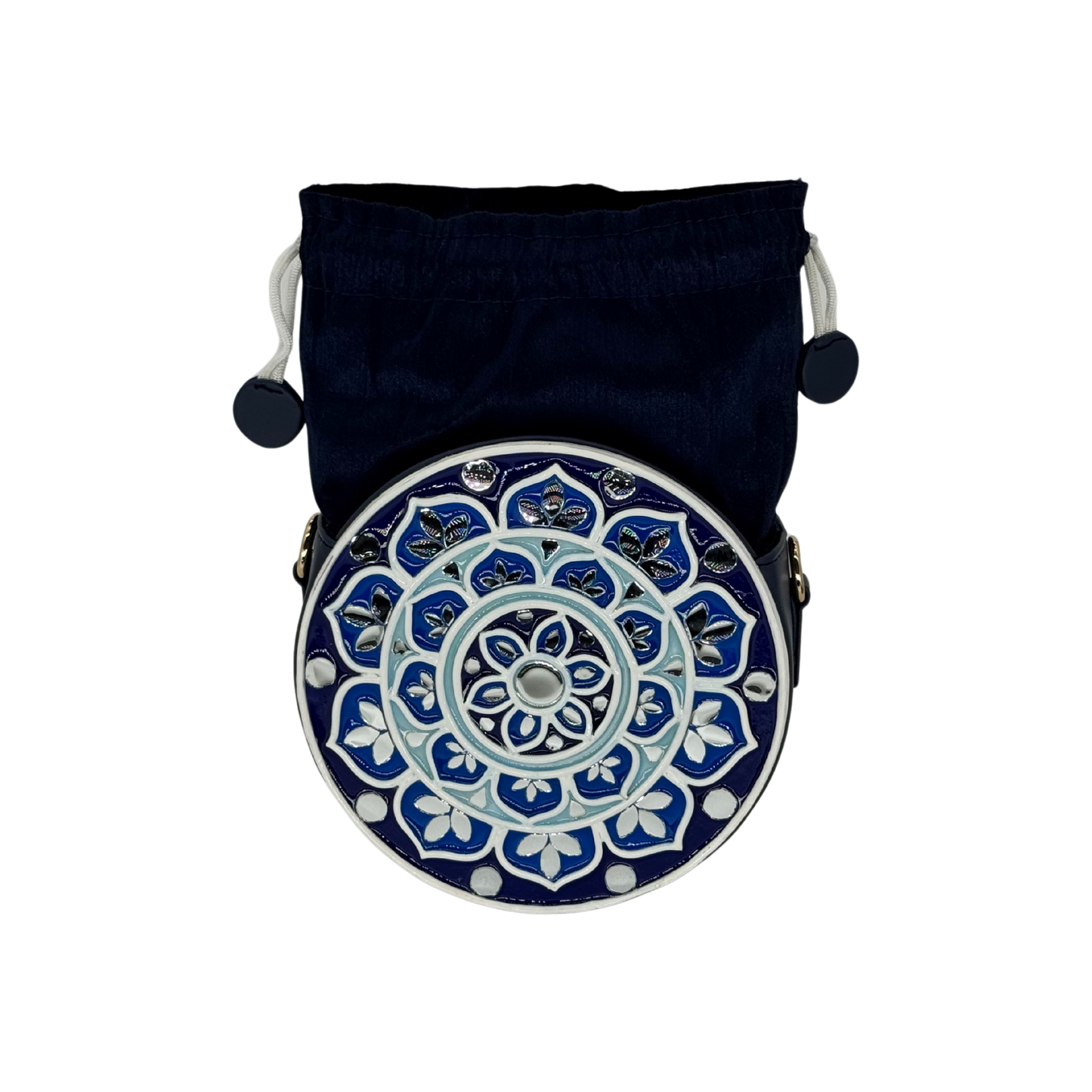 The Indigo Mandala Potli | Lippan Art Drum Bag
