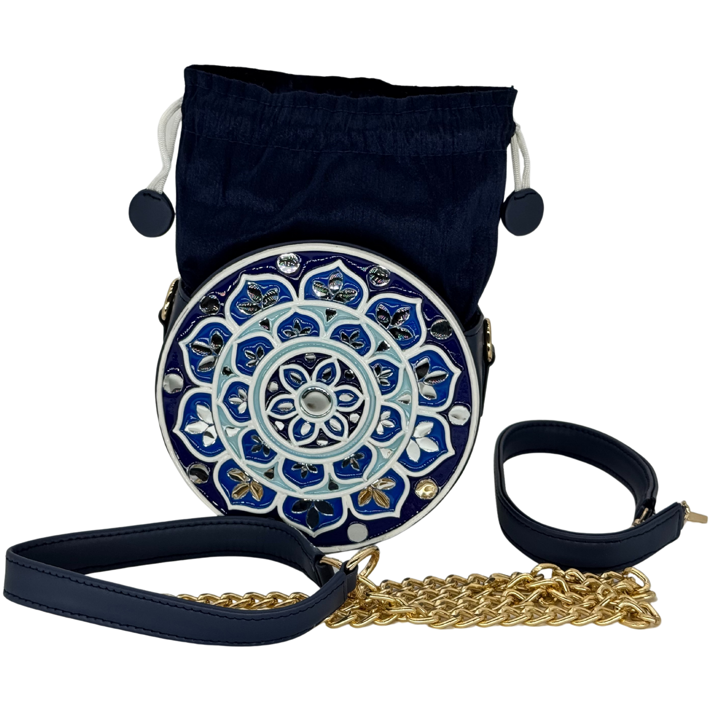 The Indigo Mandala Potli | Lippan Art Drum Bag