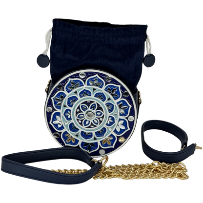The Indigo Mandala Potli | Lippan Art Drum Bag