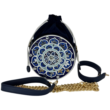 The Indigo Mandala Potli | Lippan Art Drum Bag