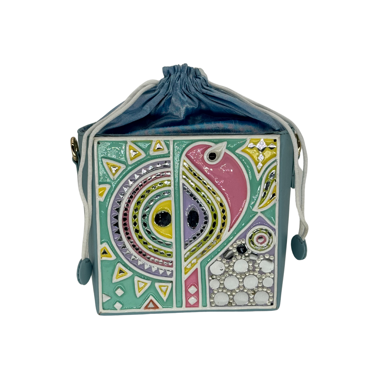 The Teal Bird Potli | Lippan Art Potli Bag