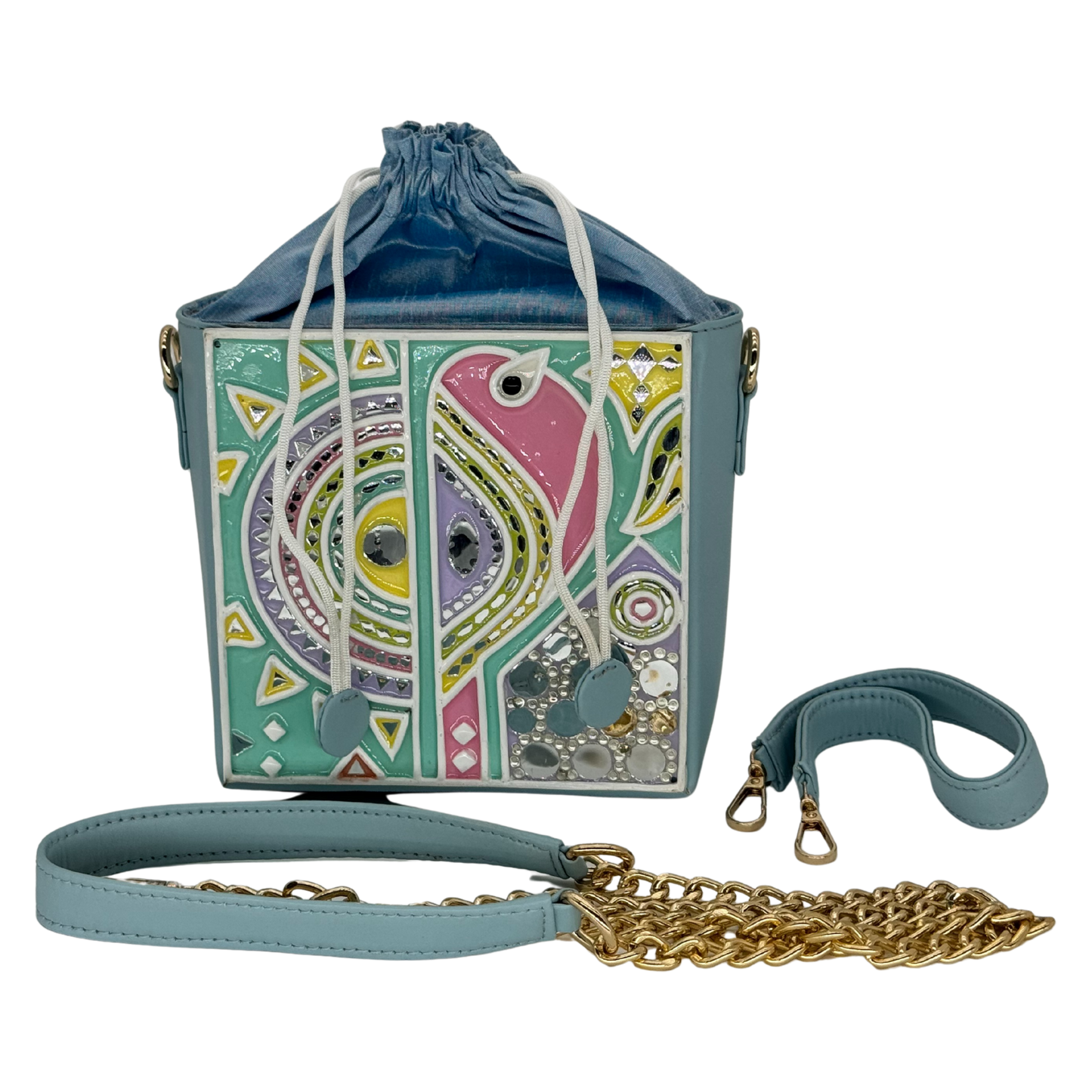 The Teal Bird Potli | Lippan Art Potli Bag