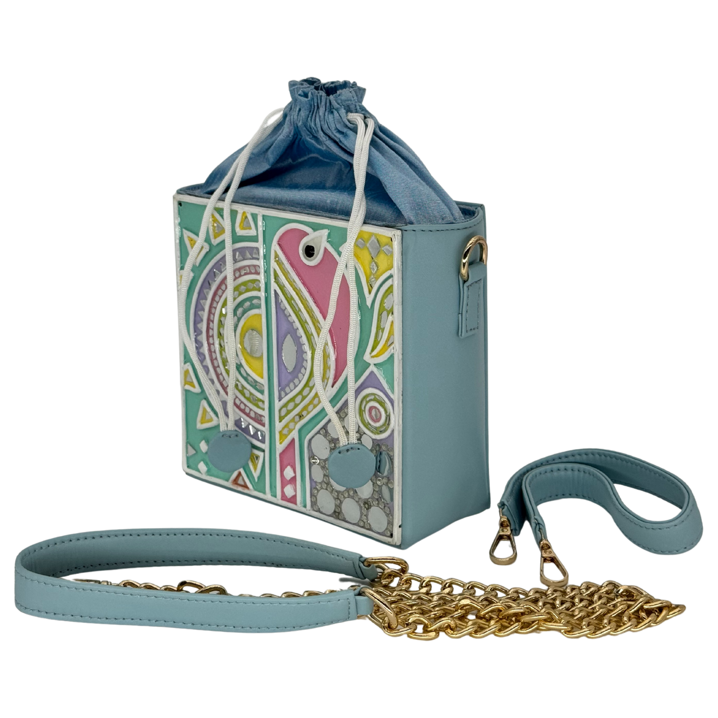 The Teal Bird Potli | Lippan Art Potli Bag