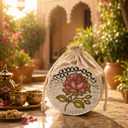 The Rose Garden Potli | Lippan Art Drum Bag